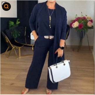 Mireline™ | Ensemble 3 Pièces avec Cardigan Long – Confort Élégant