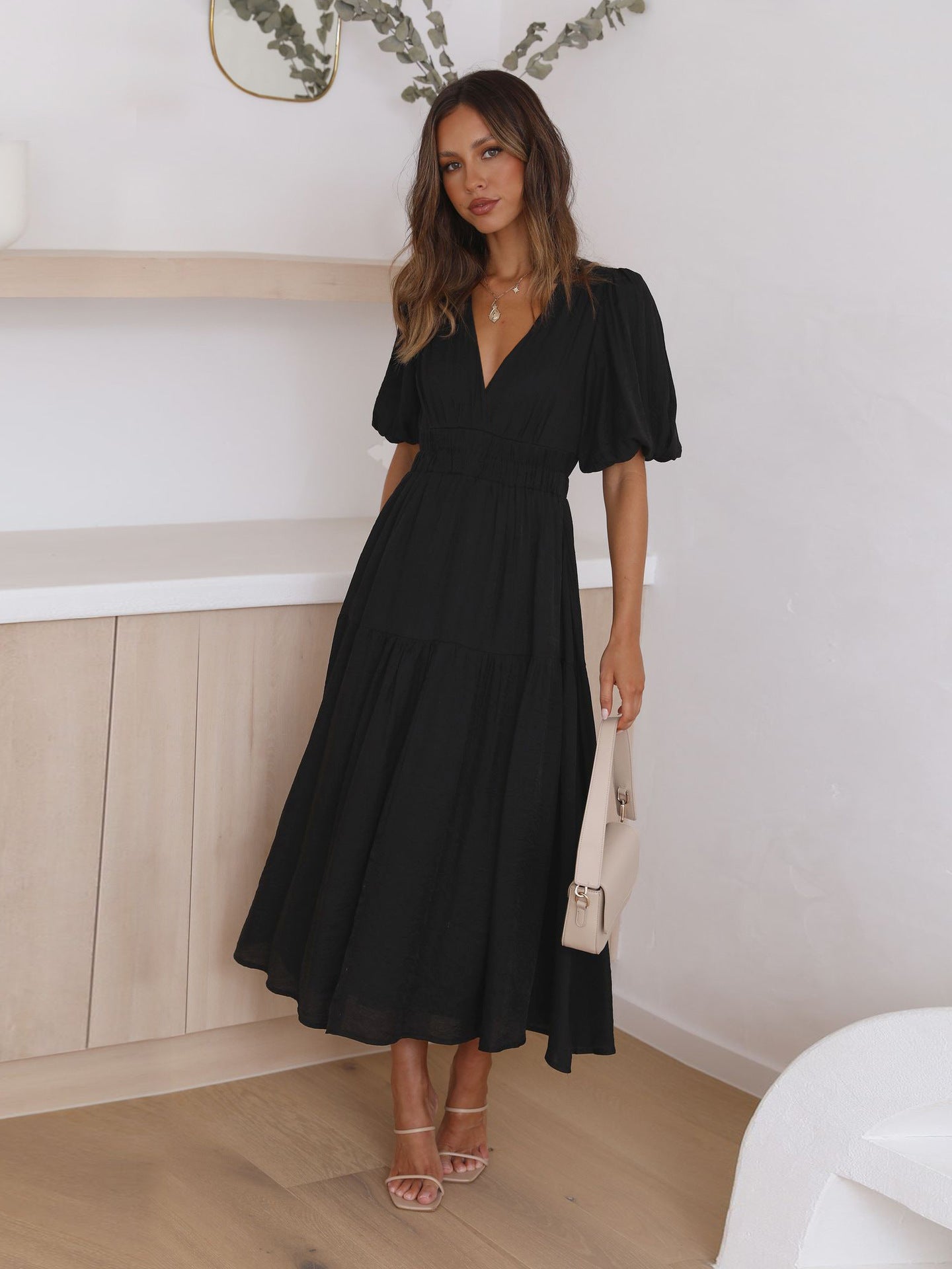 Alma - Robe longue bohème à manches bouffantes