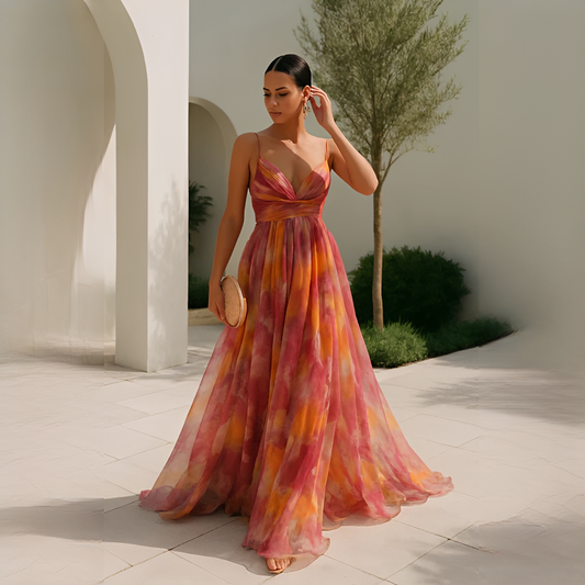 Rose - Robe longue à motif floral