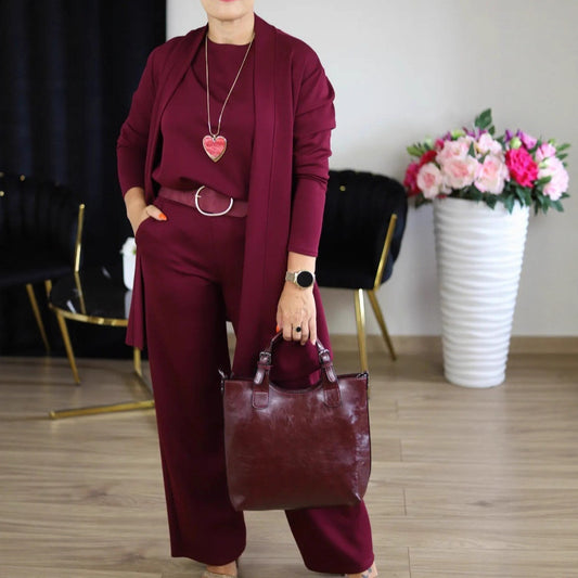 Mireline™ | Ensemble 3 Pièces avec Cardigan Long – Confort Élégant