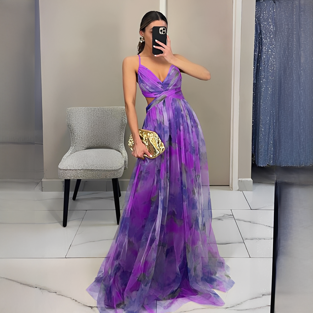 Rose - Robe longue à motif floral