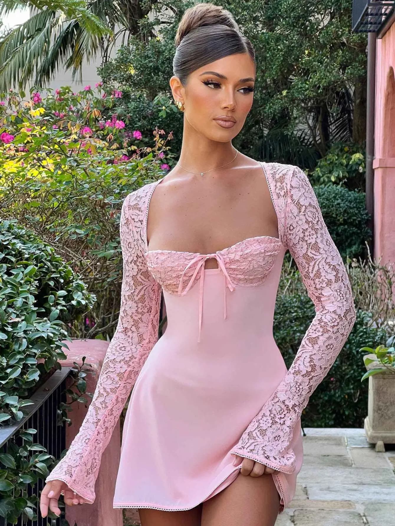 Angélique - Robe manches dentelle chic