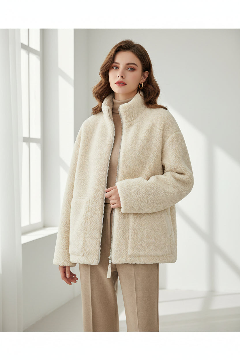 Madona™ - Manteau en laine d'agneau à col roulé