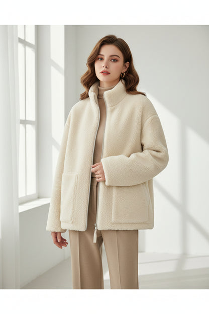 Madona™ - Manteau en laine d'agneau à col roulé