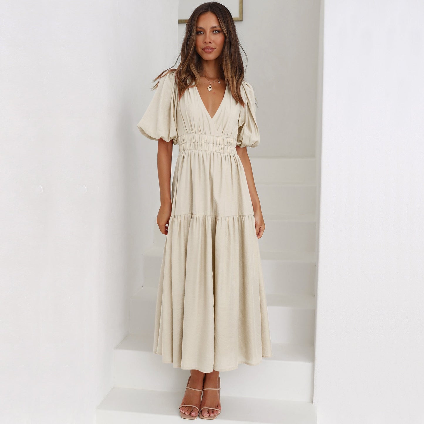 Alma - Robe longue bohème à manches bouffantes