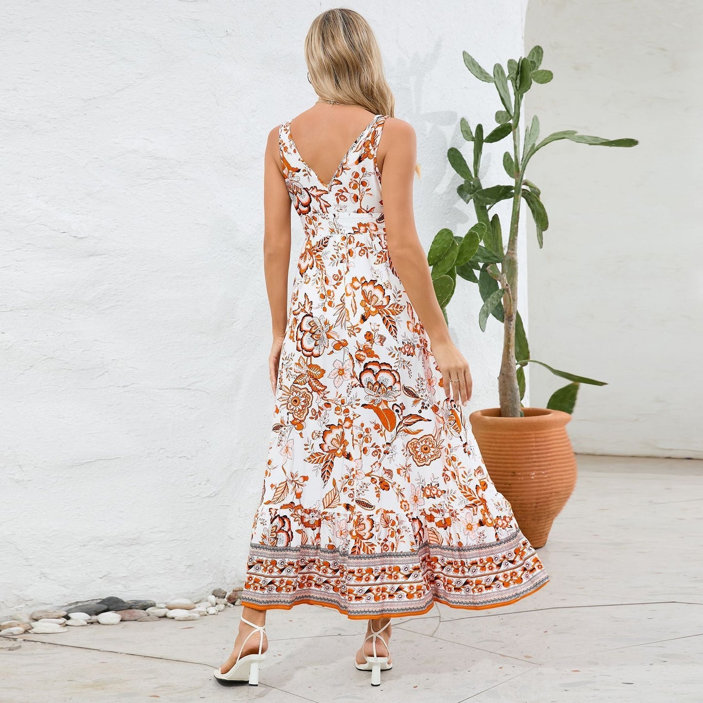 Éden - Robe d'été longue à col en V
