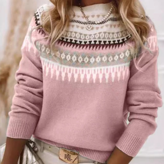 tricoté femmes pull imprimé col rond à manches longues décontracté