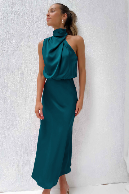 Elianna – Robe midi élégante à encolure asymétrique