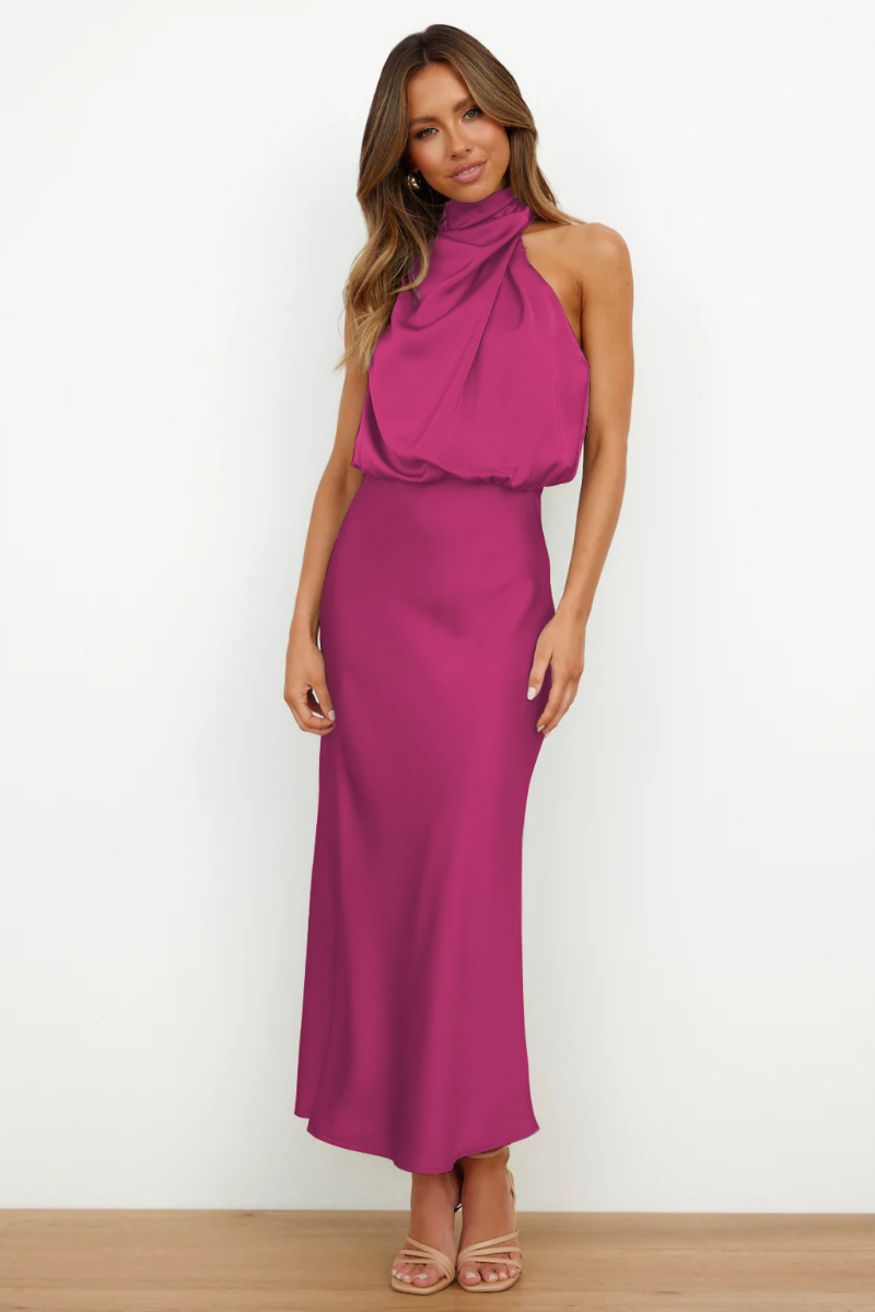 Elianna – Robe midi élégante à encolure asymétrique