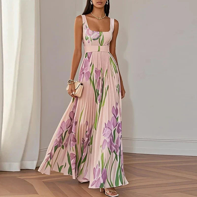 MOREAU LYON | robe maxi plissée à imprimé florale élégant pour femmes