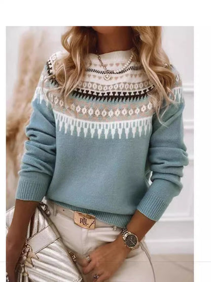 tricoté femmes pull imprimé col rond à manches longues décontracté