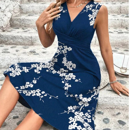 Iris - Robe mi-longue sans manches à col en V