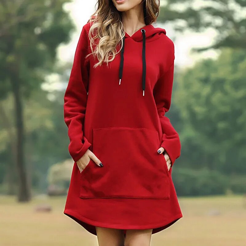 Zoé - Robe sweat longue et confortable à capuche