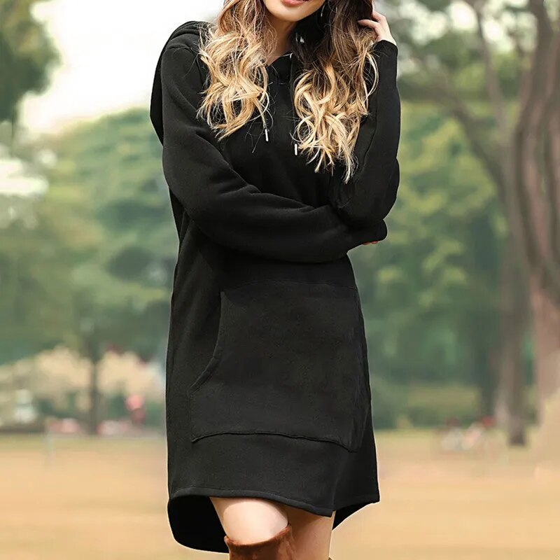 Zoé - Robe sweat longue et confortable à capuche